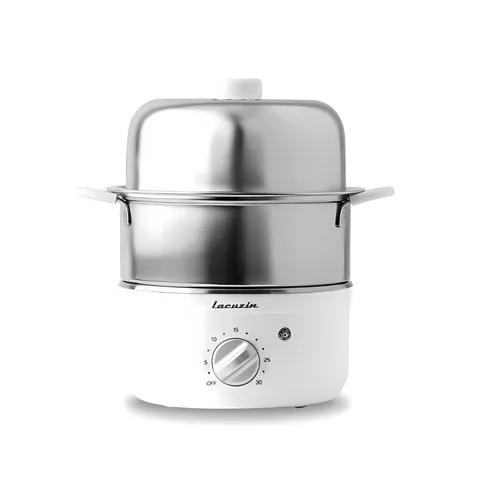 Nồi Hấp 2 Tầng Đa Năng Lacuzin LCZ160 - Hấp Trứng, Rau Củ, Thịt - Thiết Kế Bền Bỉ, Dễ Sử Dụng, Hẹn Giờ Tối Đa 30 Phút