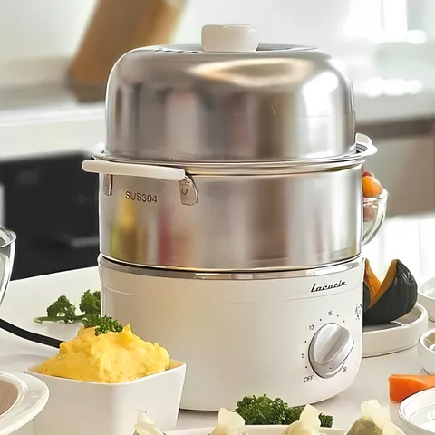 Nồi Hấp 2 Tầng Đa Năng Lacuzin LCZ160 - Hấp Trứng, Rau Củ, Thịt - Thiết Kế Bền Bỉ, Dễ Sử Dụng, Hẹn Giờ Tối Đa 30 Phút