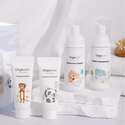 Set Chăm Sóc Da Mini Orgabebe Travel Kit 4 Món - Bọt Vệ Sinh, Sữa Tắm Gội, Kem Dưỡng Ẩm Cho Bé An Toàn Từ Sơ Sinh
