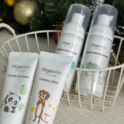 Set Chăm Sóc Da Mini Orgabebe Travel Kit 4 Món - Bọt Vệ Sinh, Sữa Tắm Gội, Kem Dưỡng Ẩm Cho Bé An Toàn Từ Sơ Sinh