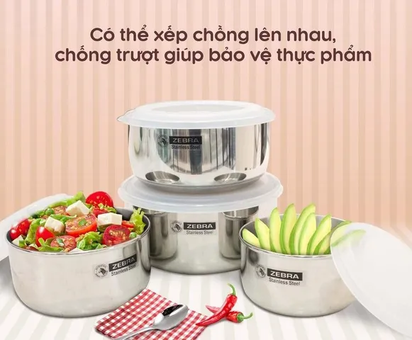Bộ 4 Thố Inox 304 Zebra Thái Lan Có Nắp Đậy - Dụng Cụ Đựng Thực Phẩm Cao Cấp, An Toàn Sức Khỏe, Thích Hợp Cho Nấu Ăn và Trộn Salad