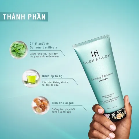 Bộ Dầu Gội Xả Hush & Hush Deeply Rooted - Kích Thích Mọc Tóc, Giúp Phục Hồi Tóc Hư Tổn, 100% Thành Phần Tự Nhiên, 200ml