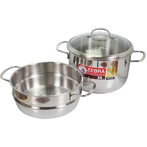 Bộ Nồi Xửng Hấp 3 Đáy Zebra Inox 304 Nắp Kính 163640 - Thiết Kế Sang Trọng, Tiện Lợi, Phù Hợp Cho Gia Đình 4-6 Người