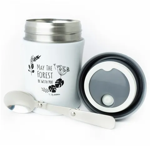Hộp cơm giữ nhiệt Inox 380ml kèm muỗng gập Zebra Forest Collection - Đựng thức ăn bé gọn, chất liệu bền bỉ, an toàn sức khỏe.