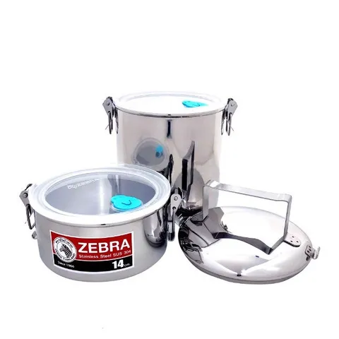 Hộp Đựng Thức Ăn Inox 14cm 2 Ngăn Zebra Smart 150255 Thái Lan - Thiết Kế Thông Minh, Chống Rò Rỉ, Dung Tích 2 Lít