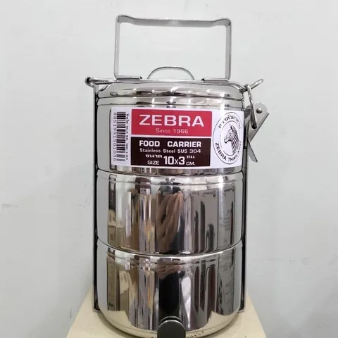 Camen inox 304 Zebra 3 tầng 150103 - Thùng đựng thực phẩm có nắp, quai cầm chắc chắn, tiện lợi dùng hằng ngày