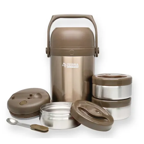 Hộp cơm giữ nhiệt Camen Inox 1.8L Zebra 152440 - Dung tích lớn, thiết kế hiện đại, giữ nóng/lạnh đến 12h, bao gồm 3 hộp nhỏ tiện lợi.
