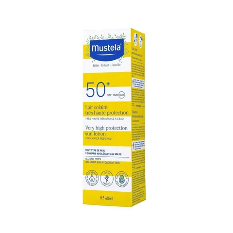 Kem Chống Nắng Cho Bé và Gia Đình Mustela Very High Protection Sun Lotion SPF 50+ - An Toàn Cho Da Nhạy Cảm, Bảo Vệ Tia UVB/UVA