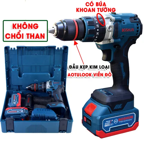 Máy Khoan Boshun 13 Ly Động Cơ Không Chổi Than - AutoLock, Mô Men Xoắn 130Nm, Đa Chức Năng Khoan Vít, Thiết Kế Tiện Lợi