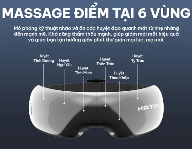 Máy massage mắt Kata ME10 - Thiết bị massage chườm nóng, 9 túi khí, 4 chế độ thư giãn 360 độ, kết nối Bluetooth, giảm mệt mỏi hiệu quả