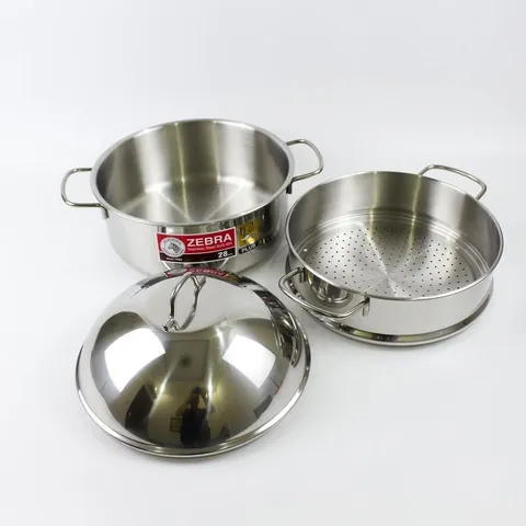 Nồi Xửng Hấp Inox 304 3 Đáy Zebra Extreme Plus II - Thiết Kế 2 Tầng, Quai Cầm Tiện Lợi, Dùng Trên Bếp Gas, Bếp Từ, Bếp Hồng Ngoại