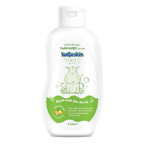 Nước tắm gội cho bé Kutieskin 200ml - Lành tính, không paraben, làm sạch da và tóc, dịu nhẹ cho trẻ sơ sinh, không cần tráng lại với nước.