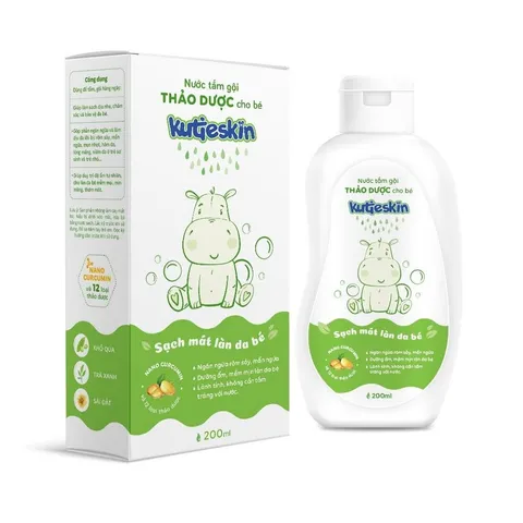 Nước tắm gội cho bé Kutieskin 200ml - Lành tính, không paraben, làm sạch da và tóc, dịu nhẹ cho trẻ sơ sinh, không cần tráng lại với nước.