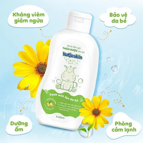 Nước tắm gội cho bé Kutieskin 200ml - Lành tính, không paraben, làm sạch da và tóc, dịu nhẹ cho trẻ sơ sinh, không cần tráng lại với nước.