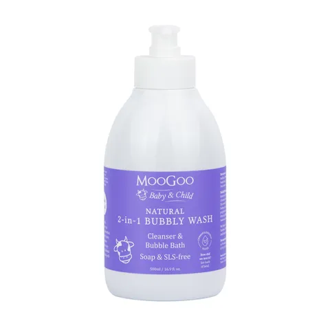 Sữa Tắm Gội Cho Bé MooGoo Natural 2in1 Bubbly Wash - Chiết Xuất Cám Gạo, Dịu Nhẹ, Dưỡng Ẩm Da Và Tóc Mềm Mượt 500ml