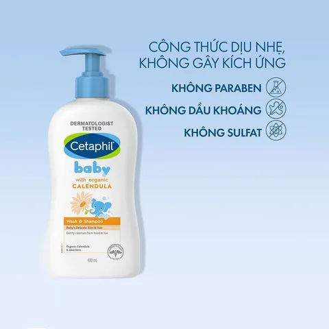 Sữa Tắm Gội Trẻ Em Cetaphil Baby 400ml - Chứa Hoa Cúc Hữu Cơ, Dịu Nhẹ, Không Kích Ứng, An Toàn Cho Da Nhạy Cảm.