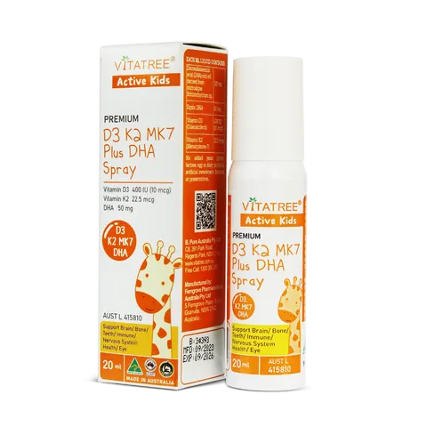 Xịt Vitatree D3 K2 MK7 Plus DHA 20ml - Hỗ trợ bổ sung dinh dưỡng, tăng cường miễn dịch và phát triển chiều cao cho bé