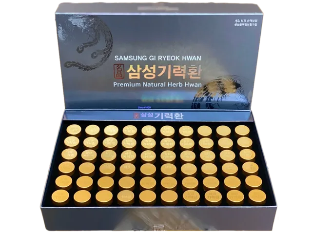 An cung ngưu hoàng hoàn Samsung Gi Ryeok Hwan - Hỗ trợ sức khỏe, phục hồi tai biến, bồi bổ cơ thể, hộp 60 viên.