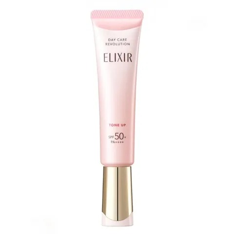 Kem Chống Nắng Nâng Tone Shiseido Elixir Day Care Revolution Tone Up Pink SPF 50+ - Bảo Vệ Da, Làm Sáng Da Tự Nhiên 2in1