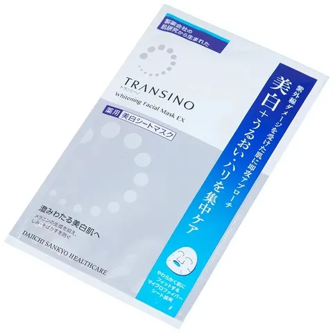 Mặt Nạ Dưỡng Trắng Transino Whitening Facial Mask Nhật Bản - Làm Sáng Da, Ngừa Nám, Chứa Vitamin C và M-tranexamic, Hộp 4 Miếng 20ml