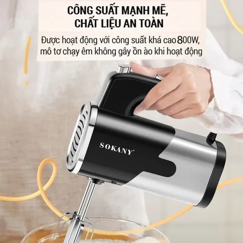 Máy Đánh Trứng Cầm Tay Sokany SK6621 - Công Suất 800W, 5 Tốc Độ, Phù Hợp Làm Bánh và Kem Tích Hợp Đầu Trộn, Dễ Dàng Sử Dụng