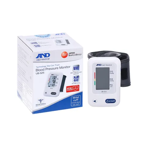 Máy Đo Huyết Áp Cổ Tay AND UB-525 - Vòng Bít Slimfit, Lưu Trữ 60 Kết Quả, Phát Hiện Huyết Áp Cao và Nhịp Tim Bất Thường
