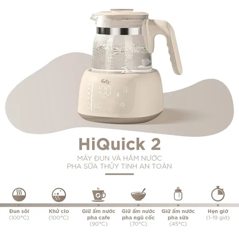 Máy Đun Nước Pha Sữa Fatzbaby HiQuick 2 - Bảng Điều Khiển Cảm Ứng, Dung Tích 1.3L, Chức Năng Hẹn Giờ, Giữ Ấm đến 48h