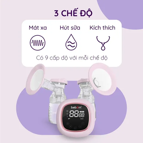 Máy Hút Sữa Điện Đôi Beborn BP01 - Bình Đựng PP Không BPA, Pin 2000mAh, 3 Chế Độ, Dễ Sử Dụng, Hỗ Trợ Mẹ Nuôi Dưỡng Bé