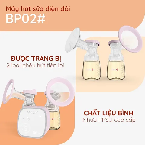 Máy Hút Sữa Điện Đôi Beborn BP02#ED, 3 Chế Độ Hoạt Động, Dung Lượng Pin 2500mAh, Phễu Silicon & Polypropylen, Thiết Kế Thông Minh
