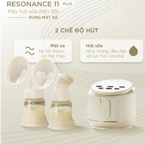 Máy Hút Sữa Điện Đôi Fatzbaby Resonance 11 Plus FB1230BT - Thiết Kế Êm Ái, Pin 2500mAh, Kích Thích Tiết Sữa Tối Ưu