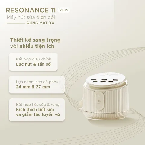 Máy Hút Sữa Điện Đôi Fatzbaby Resonance 11 Plus FB1230BT - Thiết Kế Êm Ái, Pin 2500mAh, Kích Thích Tiết Sữa Tối Ưu
