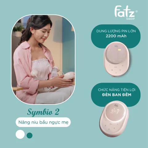 Máy Hút Sữa Điện Đôi Fatzbaby Symbio 2 FB1142RH - 3 Chế Độ Hút Mát Xa, Hút Sữa, Hút Kiệt, 9 Lực Hút, Pin 2200mAh, Tiện Lợi Cho Mẹ