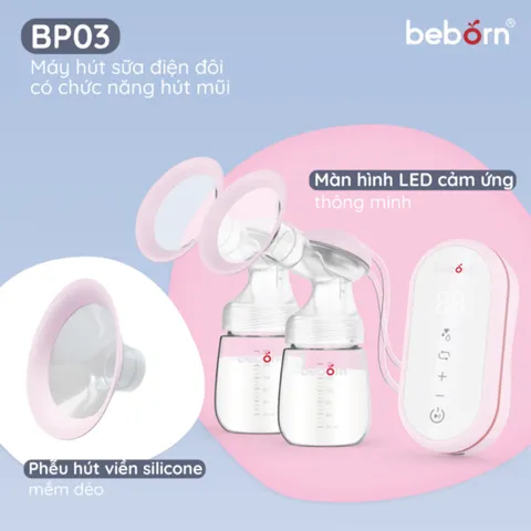 Máy Hút Sữa Điện Đôi Beborn BP03 - 2in1 Thông Minh Kèm Hút Mũi, Tiện Lợi Cho Mẹ Và Bé, Công Nghệ Hiện Đại, Dễ Dàng Sử Dụng