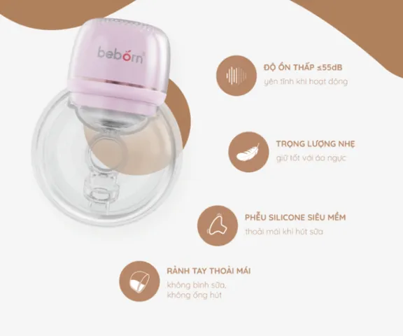 Máy Hút Sữa Điện Rảnh Tay Không Dây Beborn WBP02 - 4 Chế Độ Hút êm, Phễu Silicon Siêu Mềm, Độ Ồn Thấp, Dung Tích 210ml