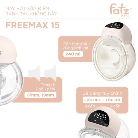 Máy Hút Sữa Điện Rảnh Tay Không Dây Fatzbaby Freemax 15 FB1215SD - Thiết Kế Thông Minh, 3 Chế Độ, Tiện Dụng Cho Mẹ