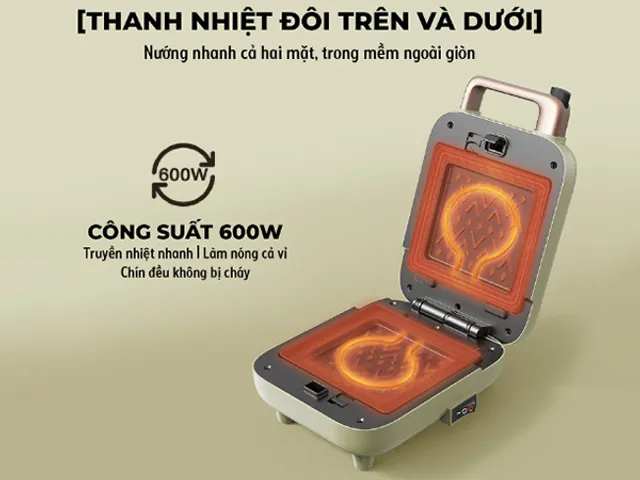Máy Nướng Bánh Mì 2 Khay Bear C06M1 600W - Nướng Đều Bánh Sandwich Tự Động, Thiết Kế Gọn Nhẹ, An Toàn, Chống Dính