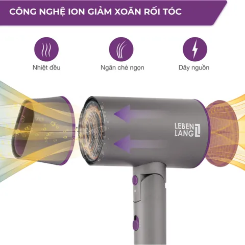 Máy Sấy Tóc Ion Âm Gấp Gọn Lebenlang LBH3088 - Công Nghệ Chăm Sóc Tóc Hiện Đại và Tiện Lợi, 2100W, Thiết Kế Du Lịch
