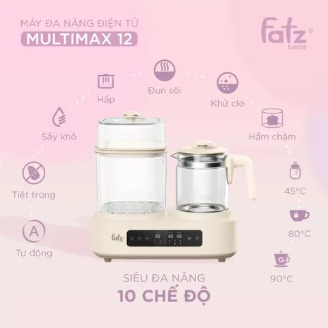 Máy hâm sữa Fatzbaby Multimax 12 FB9503KB - Đun nước, tiệt trùng, hấp thực ăn đa chức năng, 10 chế độ tiện lợi cho mẹ và bé