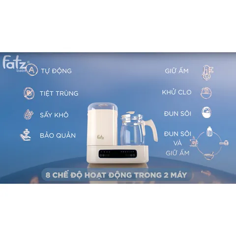 Máy Tiệt Trùng Sấy Khô Fatzbaby Multimax 8 FB9022BK - Đun và Hâm Nước Pha Sữa Đa Năng, Tiện Lợi Cho Mẹ Bỉm Sữa