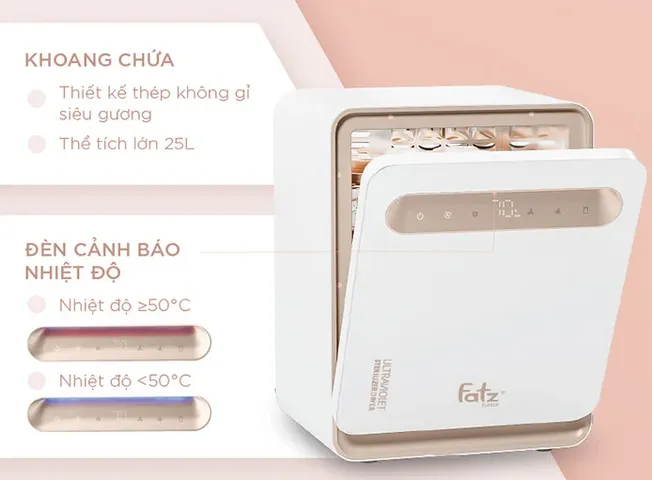 Máy Tiệt Trùng Sấy Khô UVC Fatzbaby King 2 Plus FB4725BT - Dung Tích 25L, Tiệt Trùng 18 Bình, Công Nghệ LED 2 Lớp, Tiện Ích Cho Mẹ Bỉm Sữa
