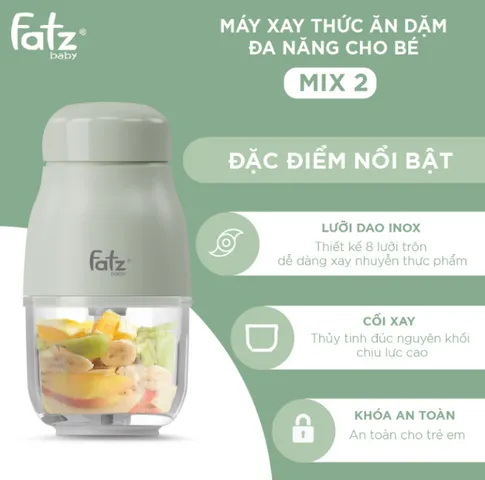 Máy Xay Thức Ăn Dặm Đa Năng Fatzbaby MIX 2 FB5001MB - Công Suất 200W, Lưỡi Dao Inox 8 Cánh, Dung Tích 300ml, Thích Hợp Cháo, Súp, Sinh Tố Cho Bé