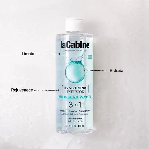 Nước tẩy trang 3in1 laCabine Hyaluronic Infusion - Làm sạch sâu, cấp ẩm và trẻ hóa da, công thức dịu nhẹ cho mọi loại da, 400ml.