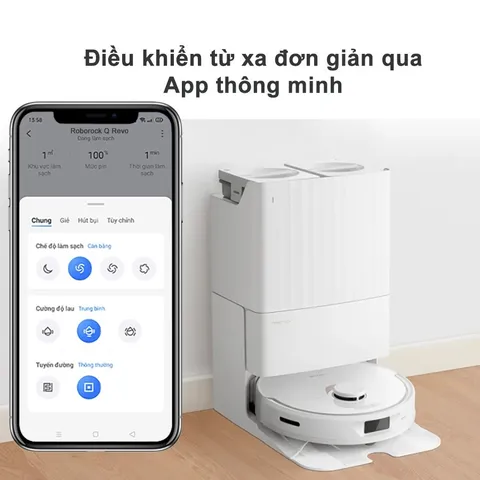 Robot Hút Bụi Lau Nhà Thông Minh Roborock Q Revo - Sạc Đa Năng 6in1, Lực Hút 5500Pa, Dọn Dẹp Thông Minh, Kết Nối Ứng Dụng