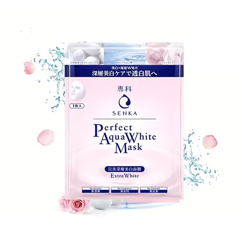 Set 7 Miếng Mặt Nạ Senka Perfect Aqua White Mask Extra White - Dưỡng Sáng Da, Mờ Vết Thâm, Chiết Xuất Tơ Tằm & Hoa Hồng