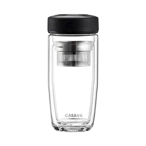 Bình Nước Thủy Tinh 350ml Casava Classic - Bình Giữ Nhiệt 2 Lớp Sang Trọng, Có Lõi Lọc Trà, Thích Hợp Mang Đi Làm, Du Lịch