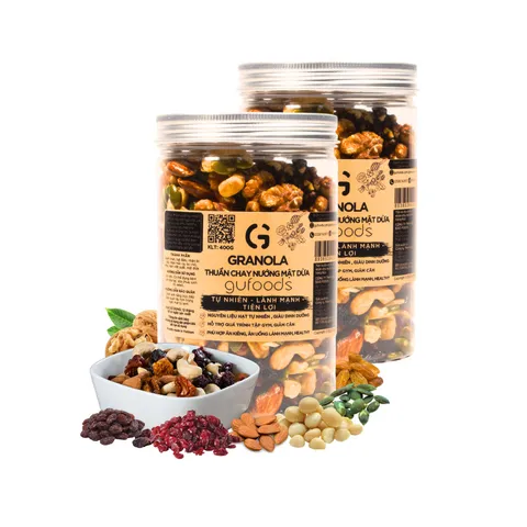 Granola Siêu Hạt Thuần Chay Nướng Mật Dừa GUfoods - Hỗ Trợ Sức Khỏe, Ăn Vặt Lành Mạnh, 400g Hộp