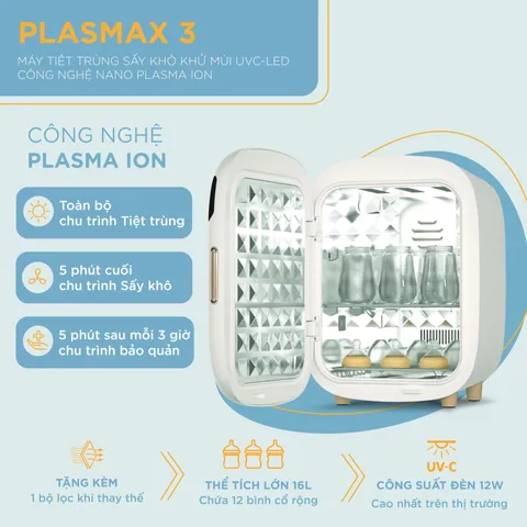 Máy Tiệt Trùng Sấy Khô Khử Mùi Fatzbaby UVC-LED Plasmax 3 FB4792TN - Công Nghệ Nano Plasma Ion, Dung Tích 16L, 6 Chế Độ Hoạt Động