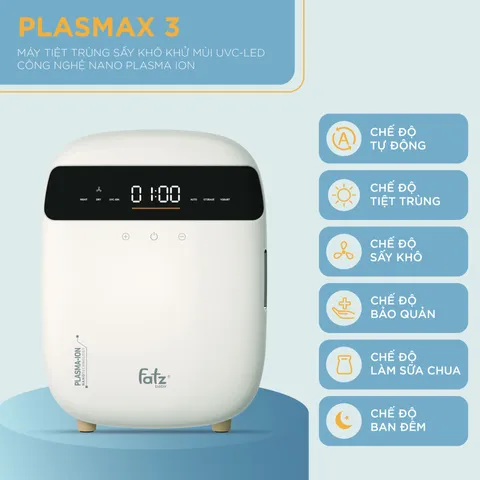 Máy Tiệt Trùng Sấy Khô Khử Mùi Fatzbaby UVC-LED Plasmax 3 FB4792TN - Công Nghệ Nano Plasma Ion, Dung Tích 16L, 6 Chế Độ Hoạt Động