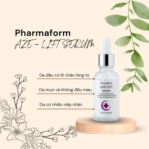 Serum Pharmaform Aze-Lift 30ml - Kiểm Soát Dầu, Giảm Mụn, Se Khít Lỗ Chân Lông, Niacinamide 20% - Chăm Sóc Da Dầu, Mụn Hữu Hiệu