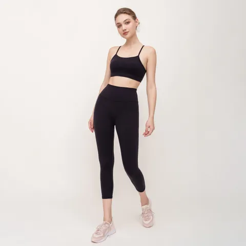 Set đồ tập gym Hibi Sports H144 - Áo bra có mút ngực + Quần lửng lưng cao, Chất liệu co giãn, Thể thao, Yoga, Gym, Đen, Đỏ